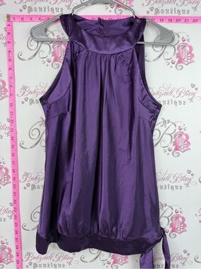 Soto tank top halter shiny diamond buttons Purple Satin Halter Tank Top